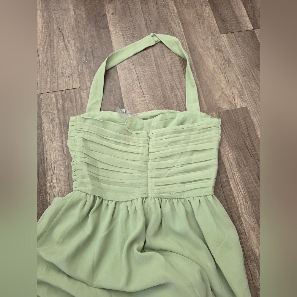ASOS DESIGN Tall ruched bodice halter tiered maxi dress Sage green Wedding Y2K - Picture 10 of 13